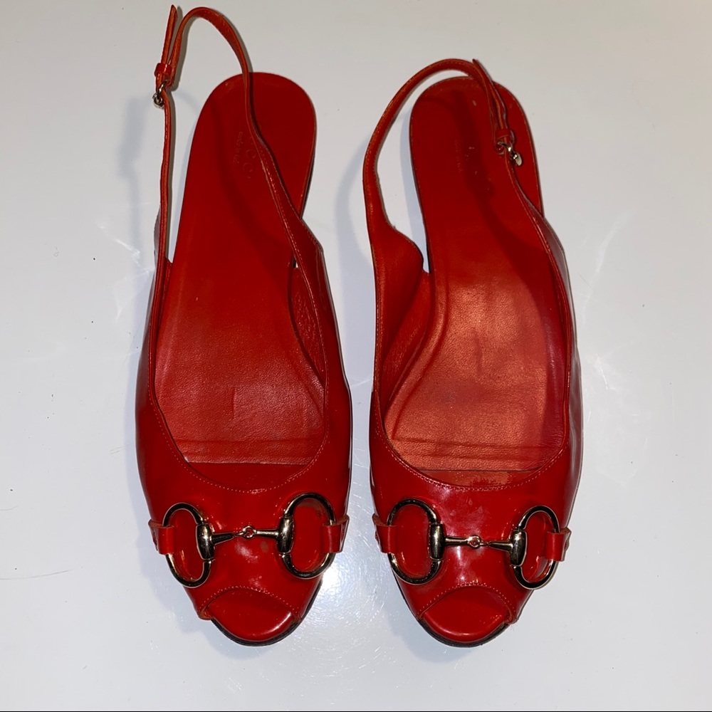 Gucci Horsebit Red Patent Slingback Sandal Flats - Picture 6 of 17